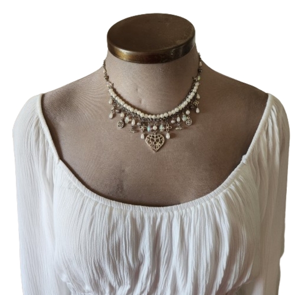 PRETTY ☆ OFF-WHITE GAUZE FABRIC ☆ PEASANT TOP ☆ 2x  ☆ NWT - Picture 3 of 6